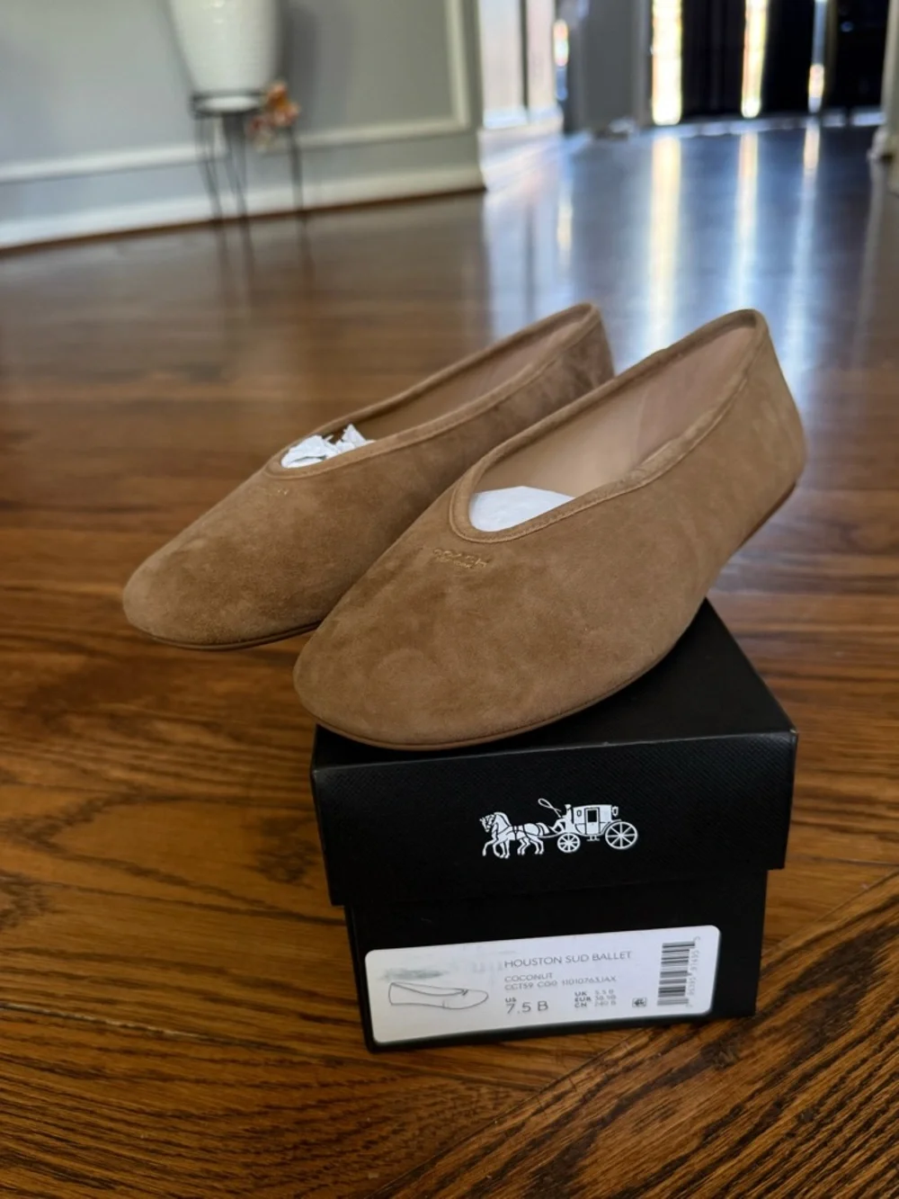 COACH Suede Ballet Flats in Tan with Gold Logo - Picture 2 of 5